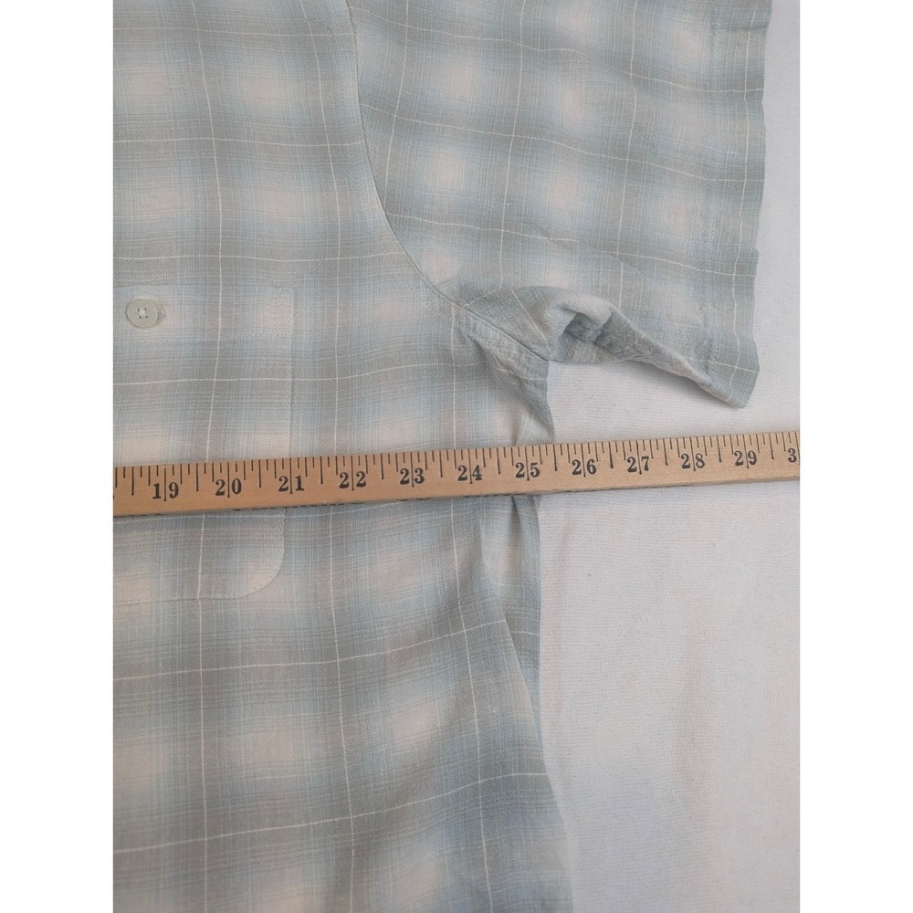 Ron Chereskin Mens XXL Blue Plaid Linen Blend Short Sleeve Button Down Shirt - Picture 7 of 8